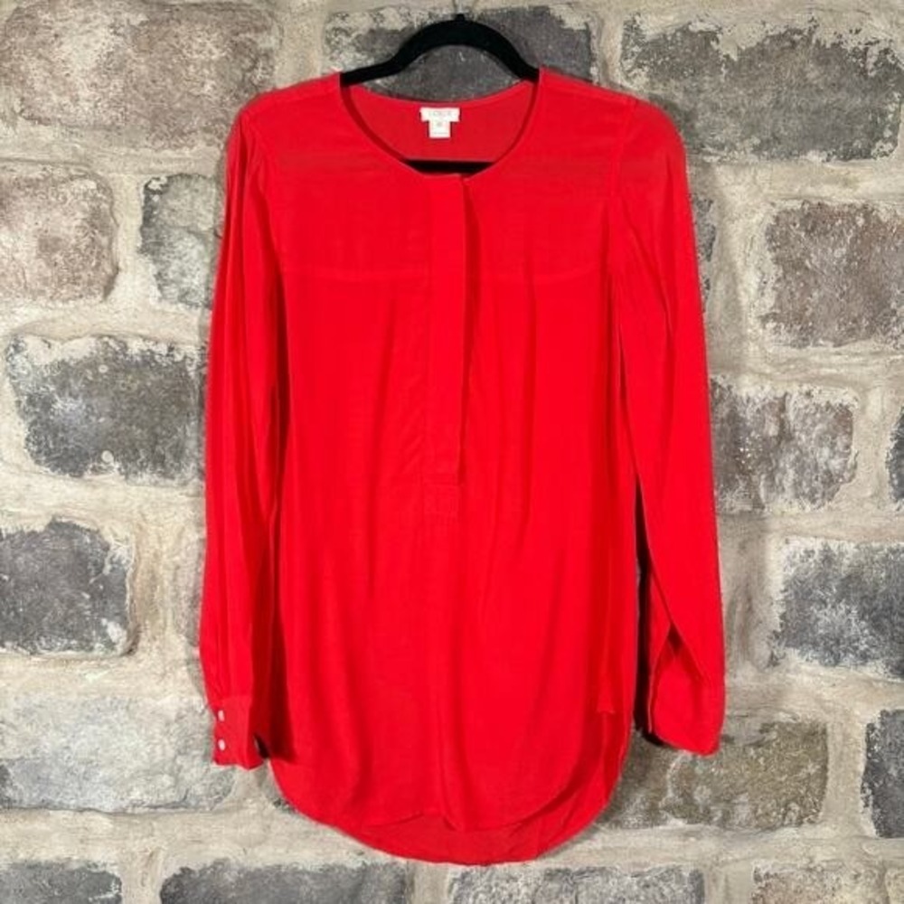 J.Crew Red Viscose Long Sleeve Hidden Button Blouse Women's XS Minimalist Red